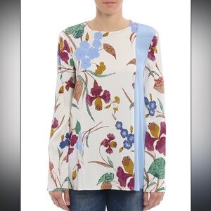 Diane Von Furstenberg Floral Print Asymmetrical Pattern Silk Blouse Size 2
